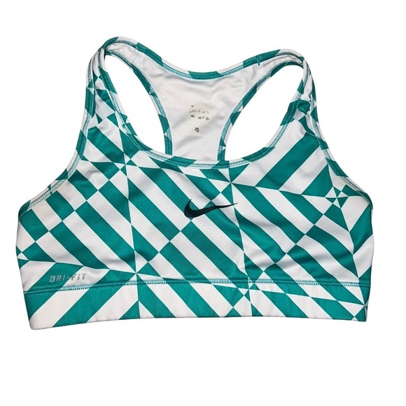 Nike Dri Fit Women’s Green and White Geometric Print Racerback Sports Bra Small - Picture 1 of 7